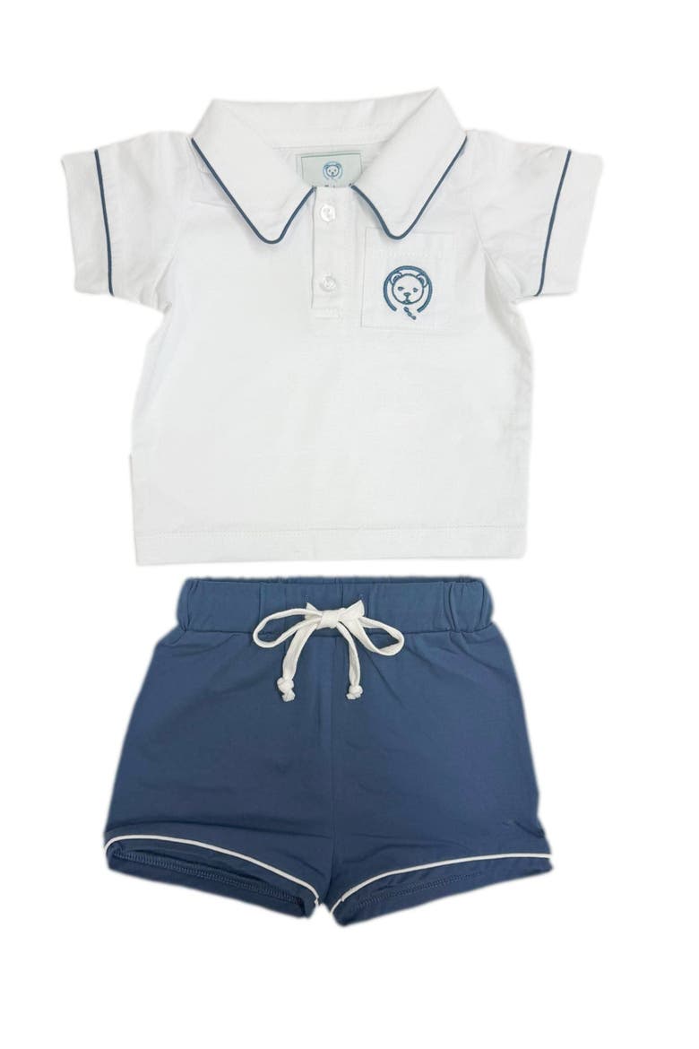 Pima Cotton Polo Top and Shorts Set, Main, color, White and Navy
