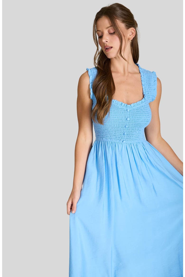 Smocked Midi Dress, Alternate, color, BLUE