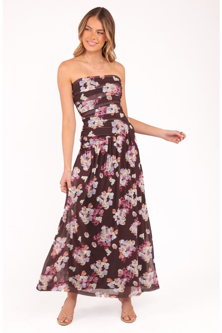 Calypso Floral Strapless Mesh Maxi Dress, Alternate, color, PURPLE FLORAL