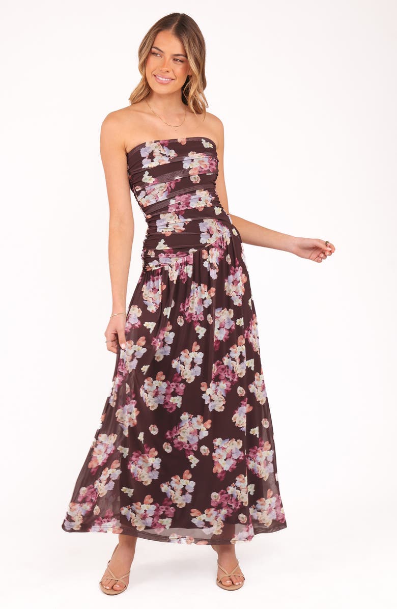 Petal & Pup Calypso Floral Strapless Mesh Maxi Dress, Alternate, color, Purple Floral