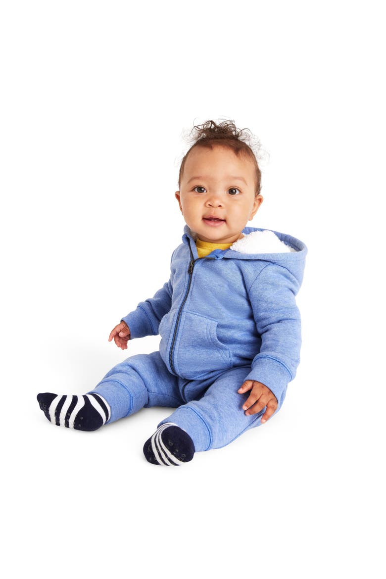 Baby Teddy Fleece-Lined Zip Romper, Alternate, color, Heather Vintage Blue