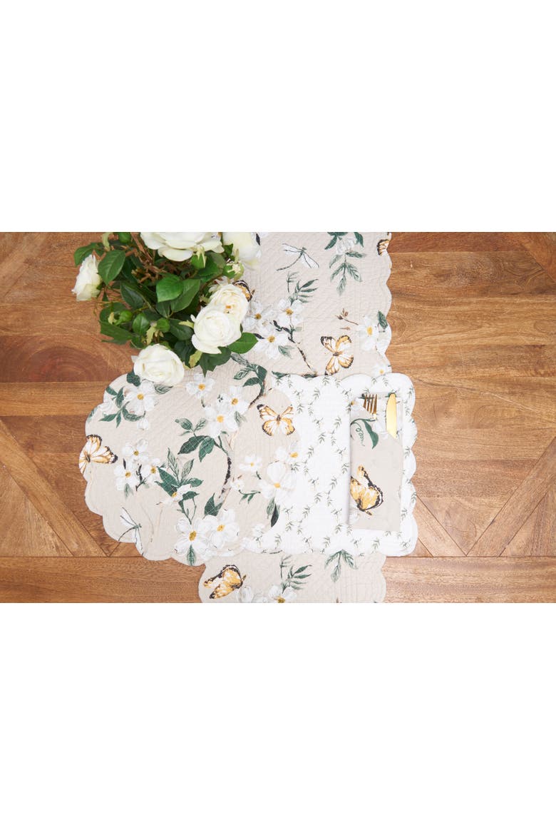 Dogwood Meadows Cotton Table Runner 14" x 51" - Floral & Butterfly, Alternate, color, Beige