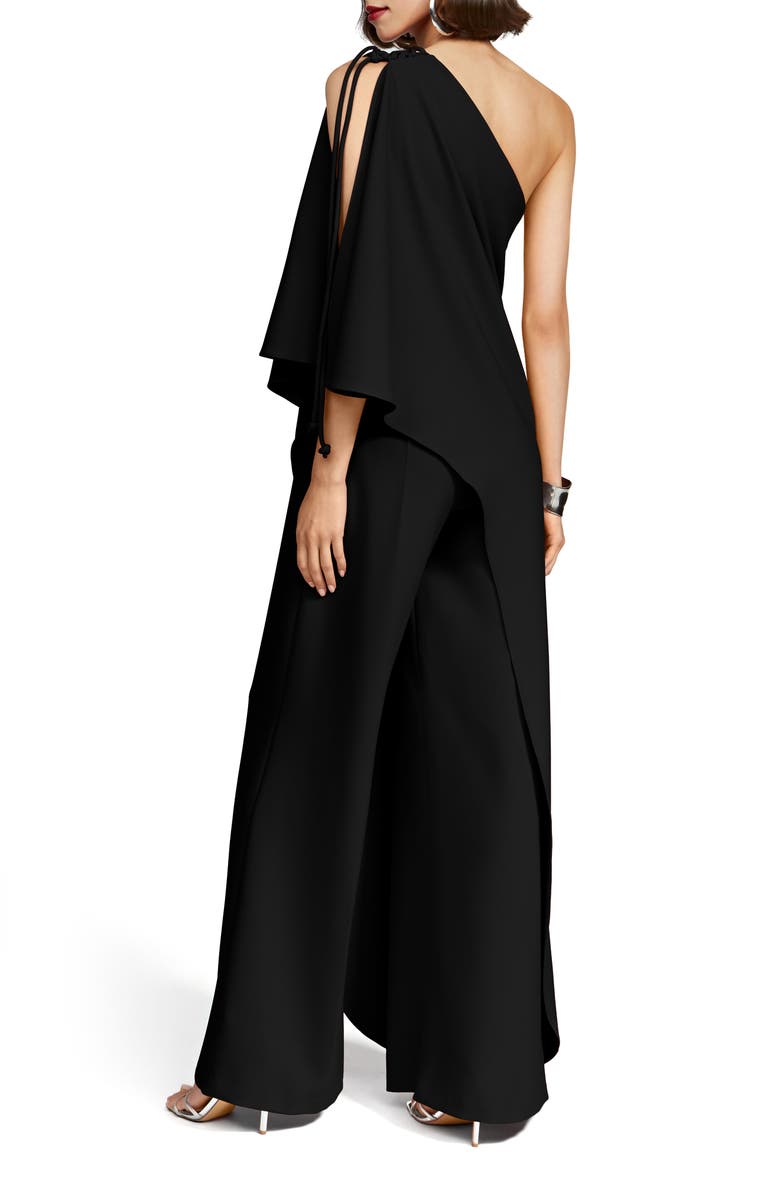 HALSTON Ignacia One-Shoulder Wide Leg Crepe Jumpsuit, Alternate, color, Black
