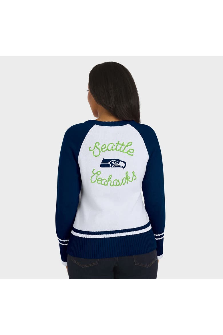 Women's WEAR by Erin Andrews White/College Navy Seattle Seahawks Colorblock Raglan Sweater, Alternate, color, White
