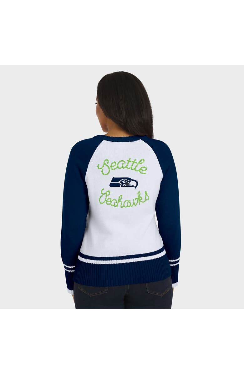 WEAR by Erin Andrews Women's WEAR by Erin Andrews White/College Navy Seattle Seahawks Colorblock Raglan Sweater, Alternate, color, White