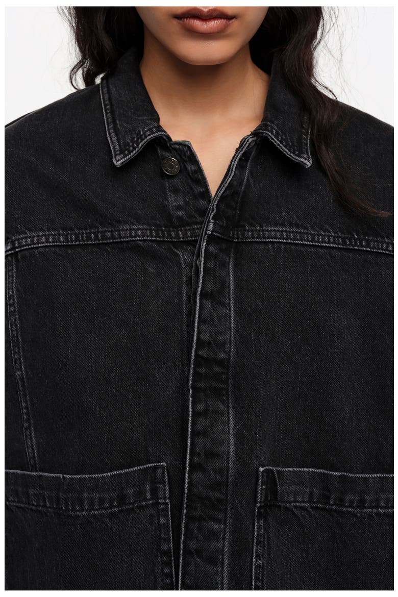 A-line Washed Denim Jacket, Alternate, color, WASHED BLACK
