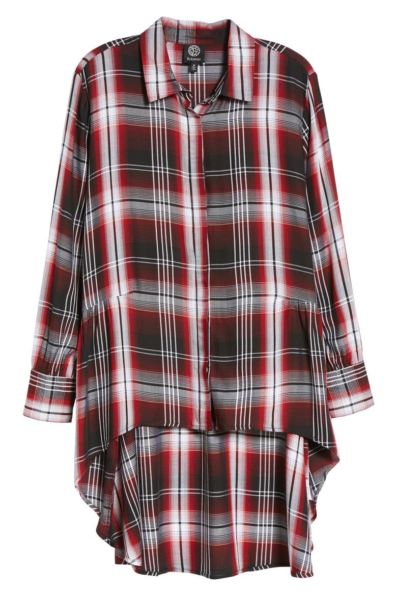Plaid High Low Peplum Tunic Blouse, Alternate, color, RUST PLAID
