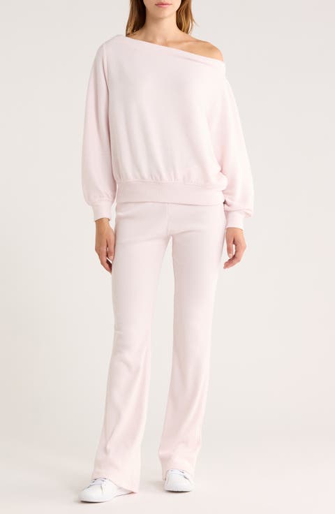 Hacci One-Shoulder Top & Flared Pants Set