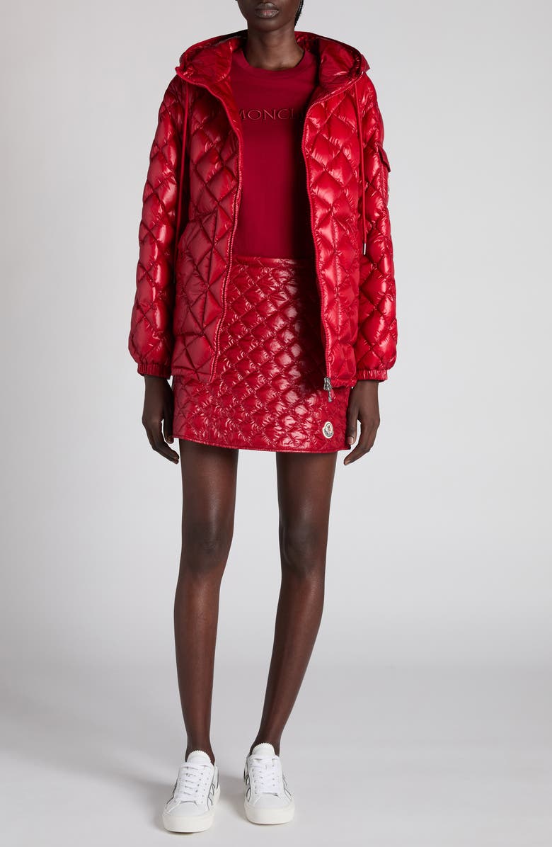 Moncler Quilted Miniskirt, Alternate, color, Red Auburn