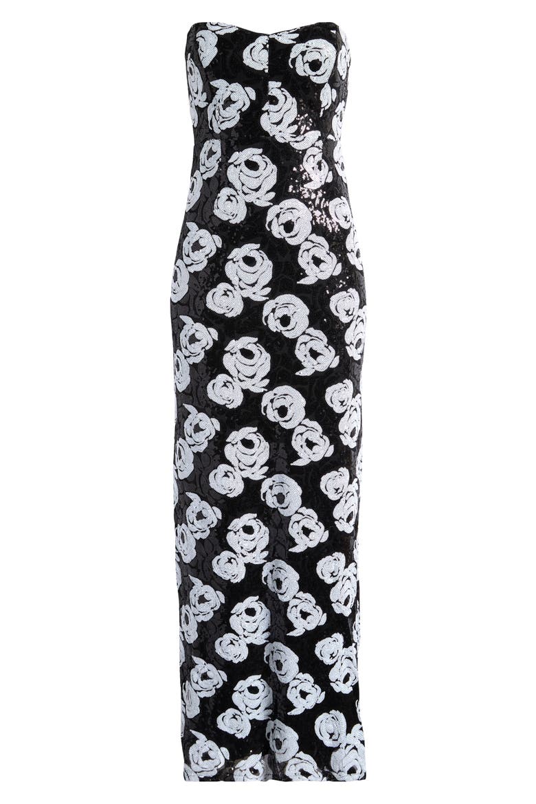 Floral Sequin Strapless Gown, Alternate, color, RICH BLACK