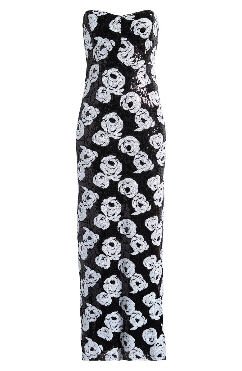 CeCe Floral Sequin Strapless Gown, Alternate, color, Rich Black