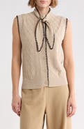 Adrianna Papell Tie Neck Sweater Vest with Whipstitch Detail