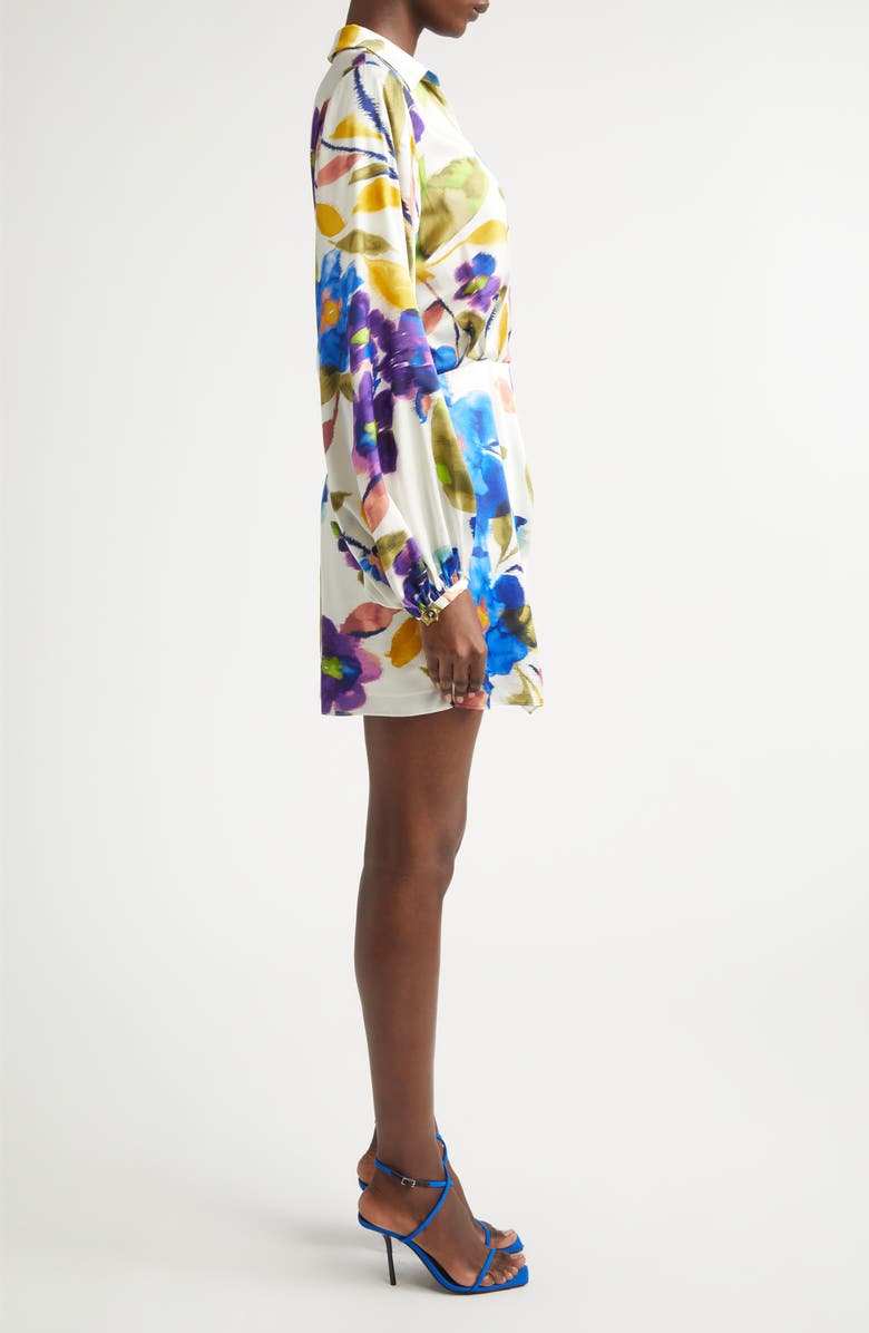 Ramy Brook Printed Carolyn Wrap Front Long Sleeve Silk Blend Dress, Alternate, color, Ivory Floral Silk