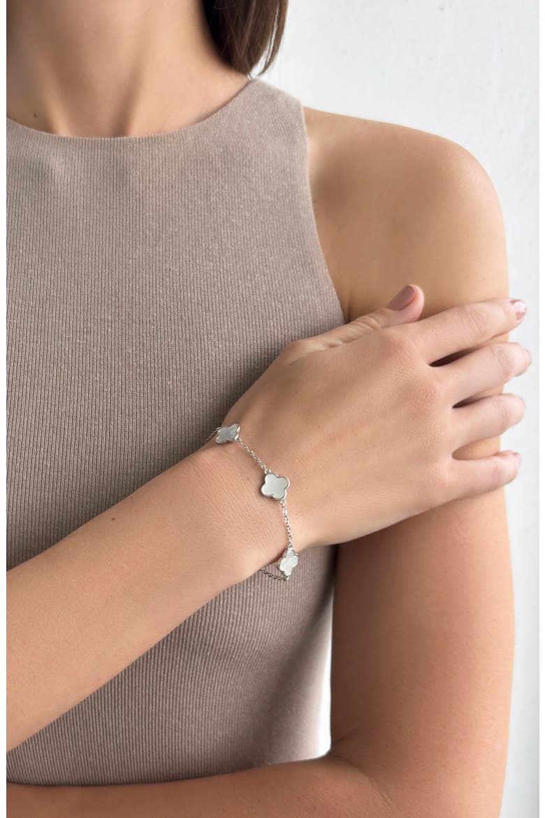 Mother-of-Pearl Clover Station Bracelet, Alternate, color, SILVER