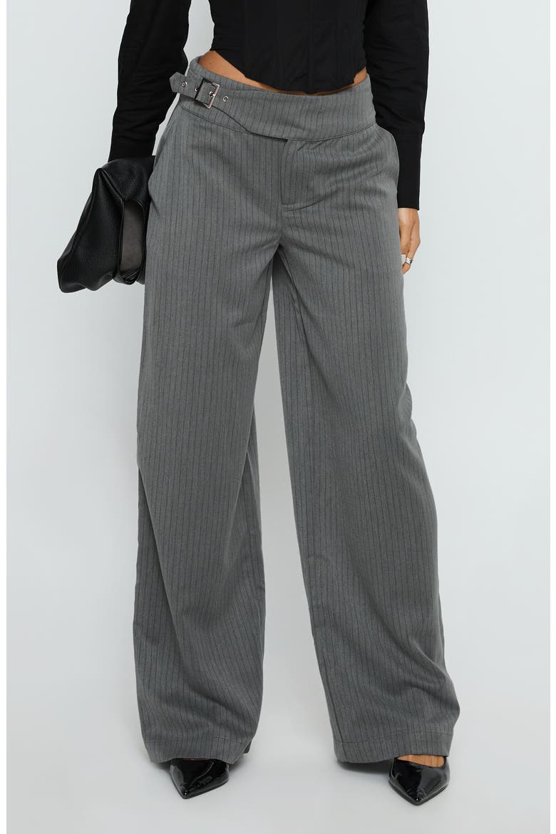 Jinny Pinstripe Buckle Waist Wide Leg Pants, Main, color, GREY PINSTRIPE