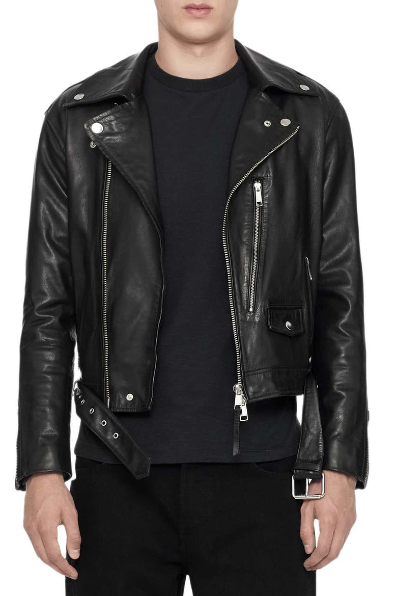 Neo Leather Biker Jacket, Main, color, BLACK