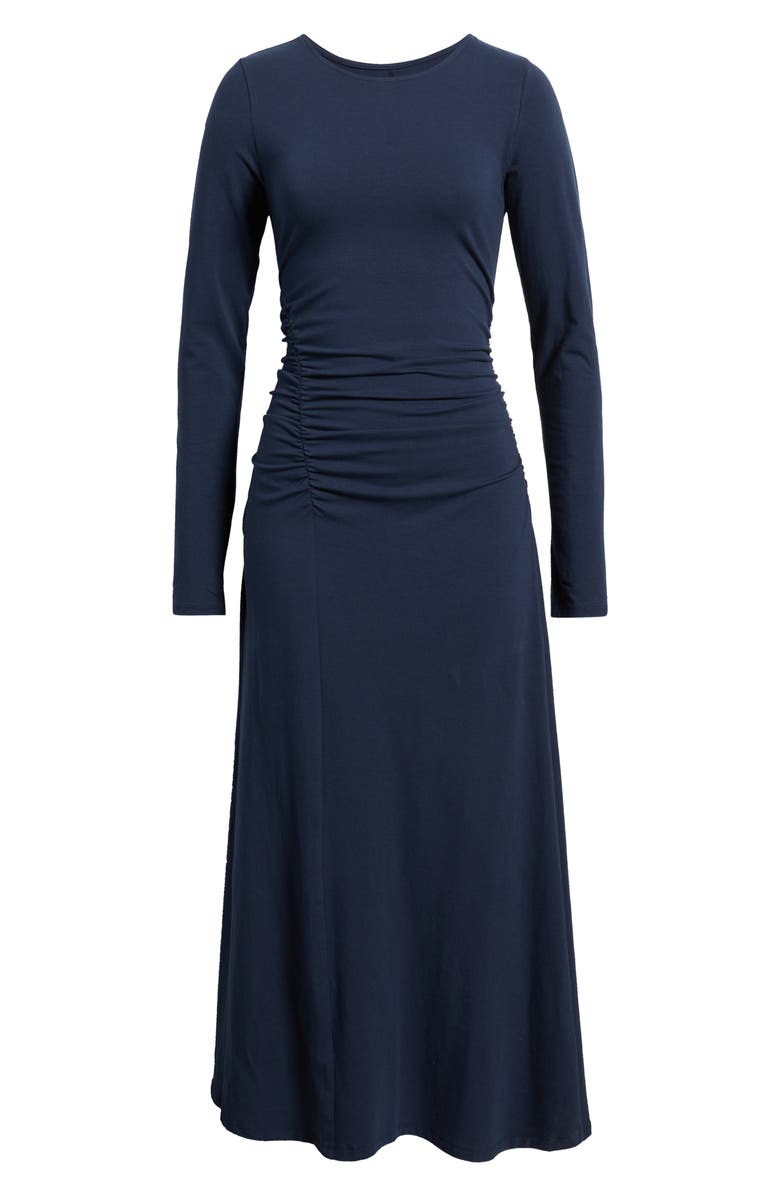 Treasure & Bond Side Ruched Long Sleeve Stretch Cotton Dress, Alternate, color, Navy Still
