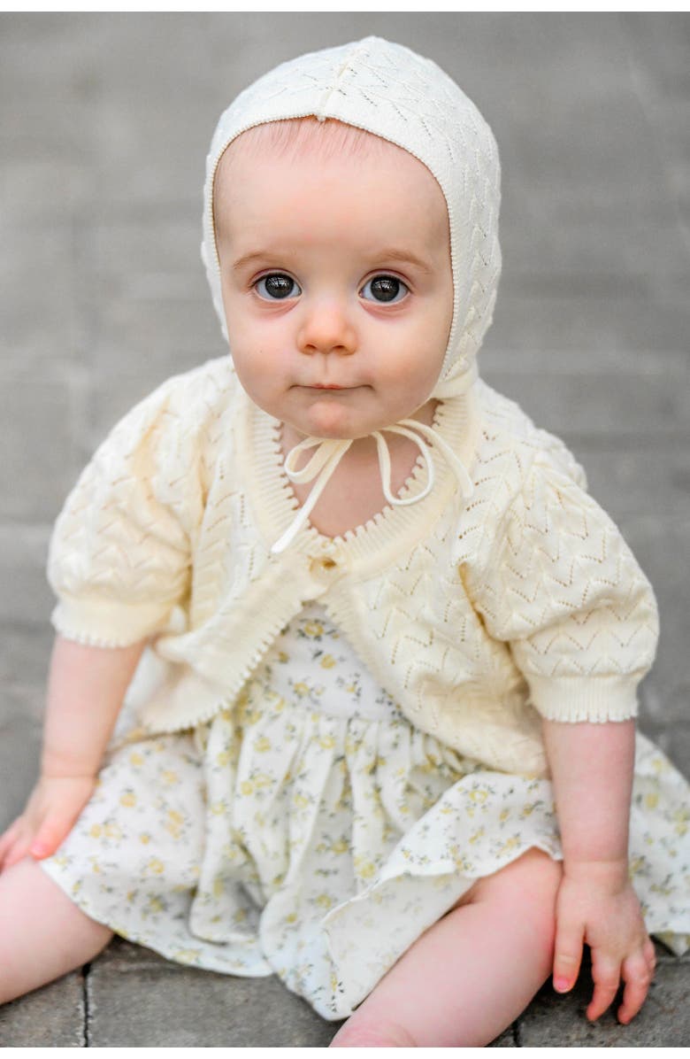 oh baby! Wave Stitch Juliet Pointelle Short Sleeve Cardigan, Alternate, color, Butter