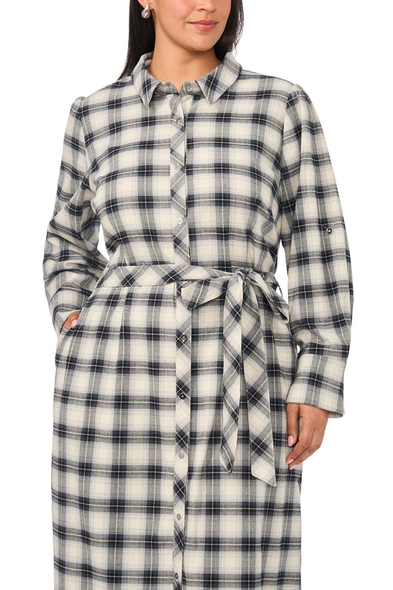 Plaid Belted Shirtdress, Alternate, color, RICH BLACK