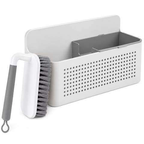Compact Wall Mounted Sink Organizer Set with Removable Sponge Tray, Ergonomic Scrub Brush, Versatile Kitchen Storage