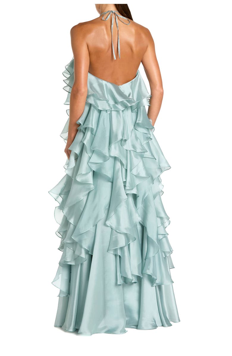 Mac Duggal Organza Halter Neck Open Back Ruffle Gown, Alternate, color, Mint
