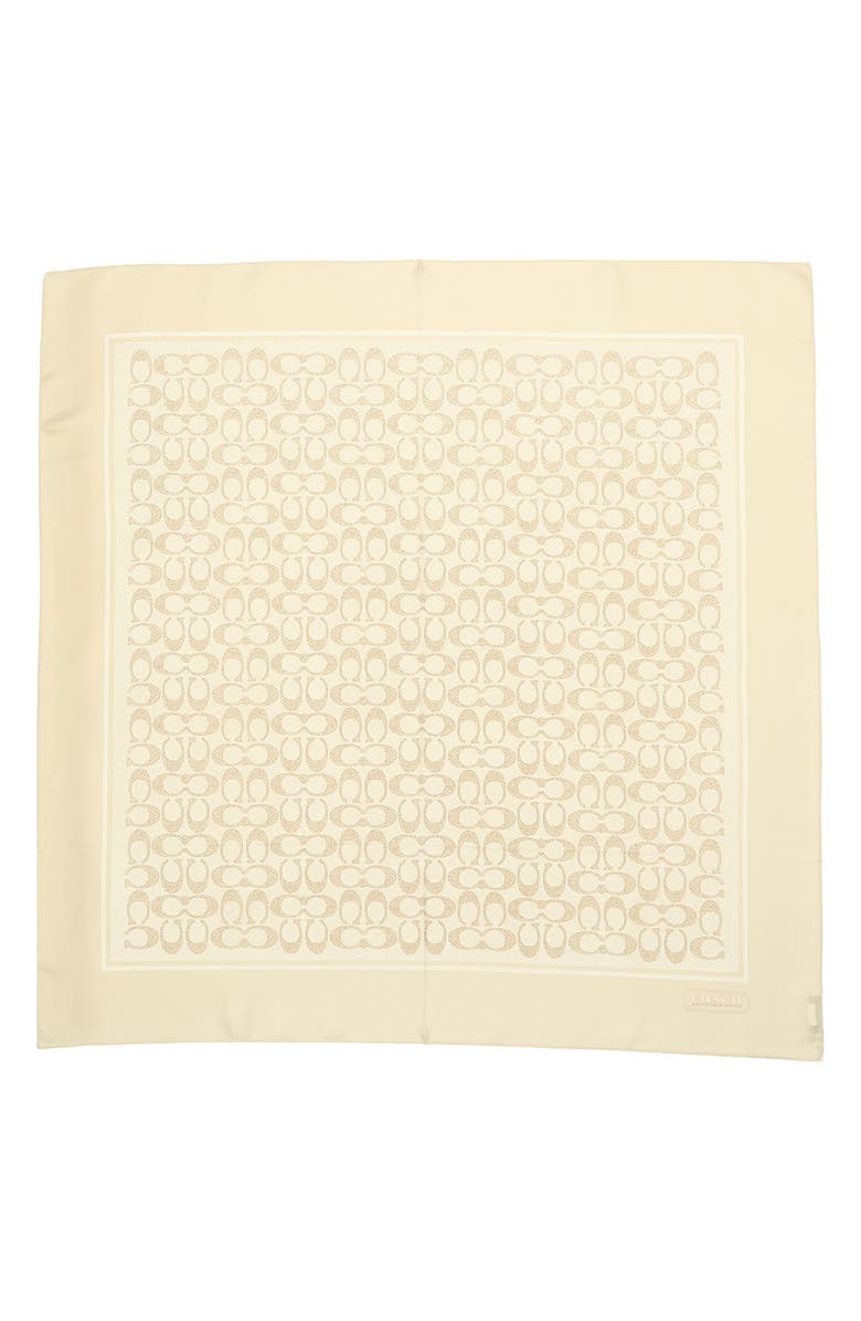 COACH Textured Signature Logo Square Silk Scarf, Main, color, Chalk