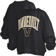 PRESSBOX Women's Pressbox Black Vanderbilt Commodores Janise Arch Over Logo Waist Length Oversized Pullover Sweatshirt