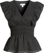 Nordstrom Smocked Waist Flutter Sleeve Peplum Top