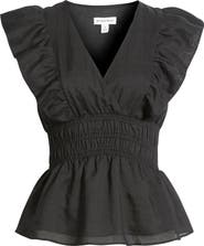 Nordstrom Smocked Waist Flutter Sleeve Peplum Top