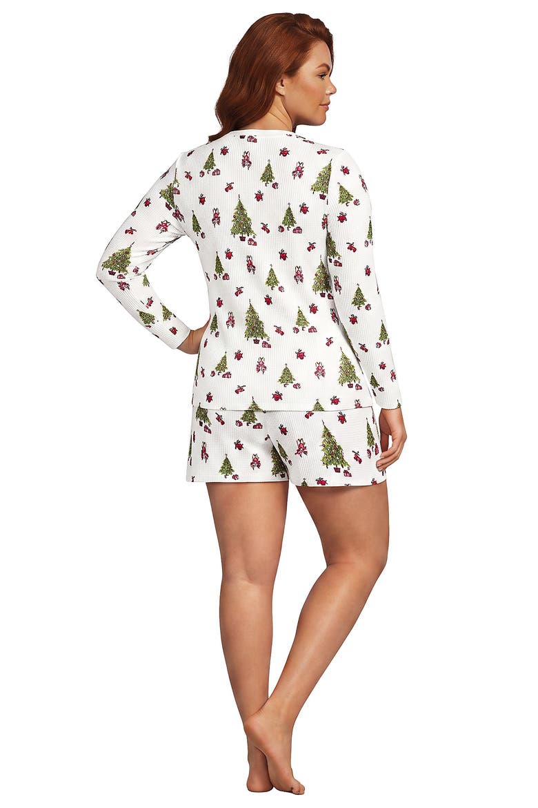 Brushed Cozy Waffle 2 Piece Pajama Set - Long Sleeve Top and Shorts, Alternate, color, Holiday Trees/Ivory