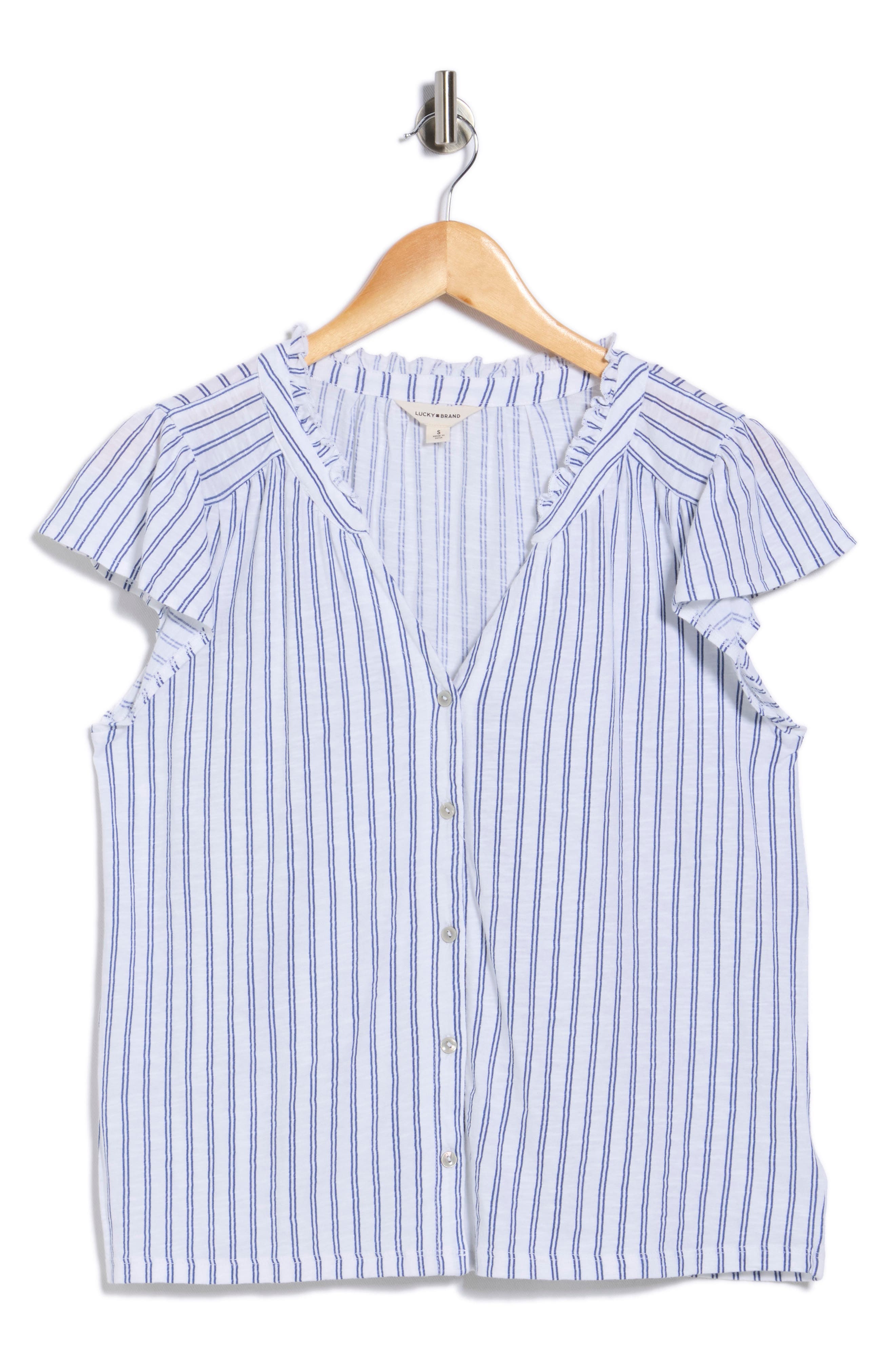 Lucky Brand Stripe Cap Sleeve Cotton Button-Up Shirt
