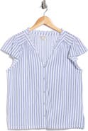Lucky Brand Stripe Cap Sleeve Cotton Button-Up Shirt