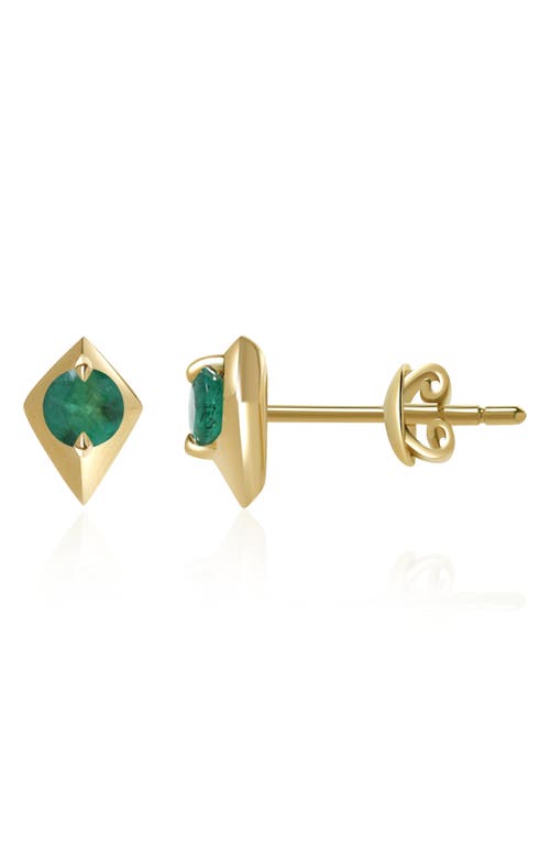 Valani Atelier Elegance Emerald Geometric Stud Earrings In 14k Yellow Gold
