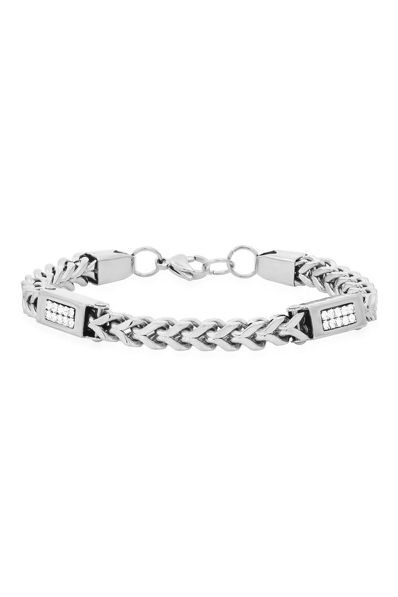 Stainless Steel Simulated Diamond Wheat Chain Bracelet, Main, color, METALLIC
