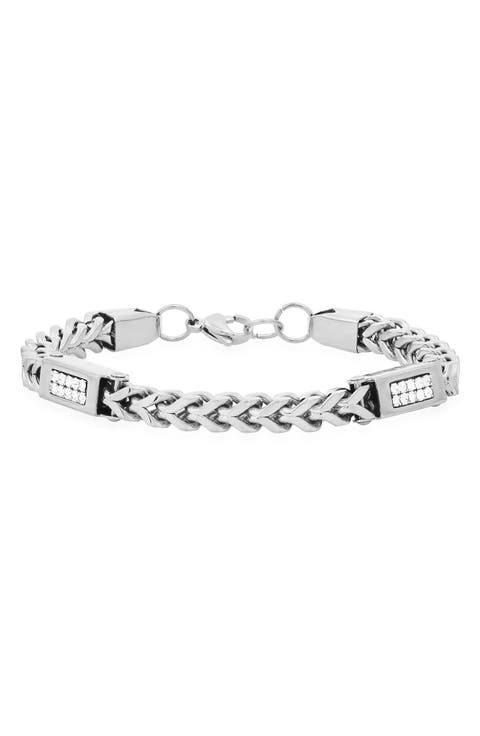 Stainless Steel Simulated Diamond Wheat Chain Bracelet