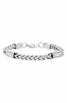 HMY JEWELRY Stainless Steel Simulated Diamond Wheat Chain Bracelet