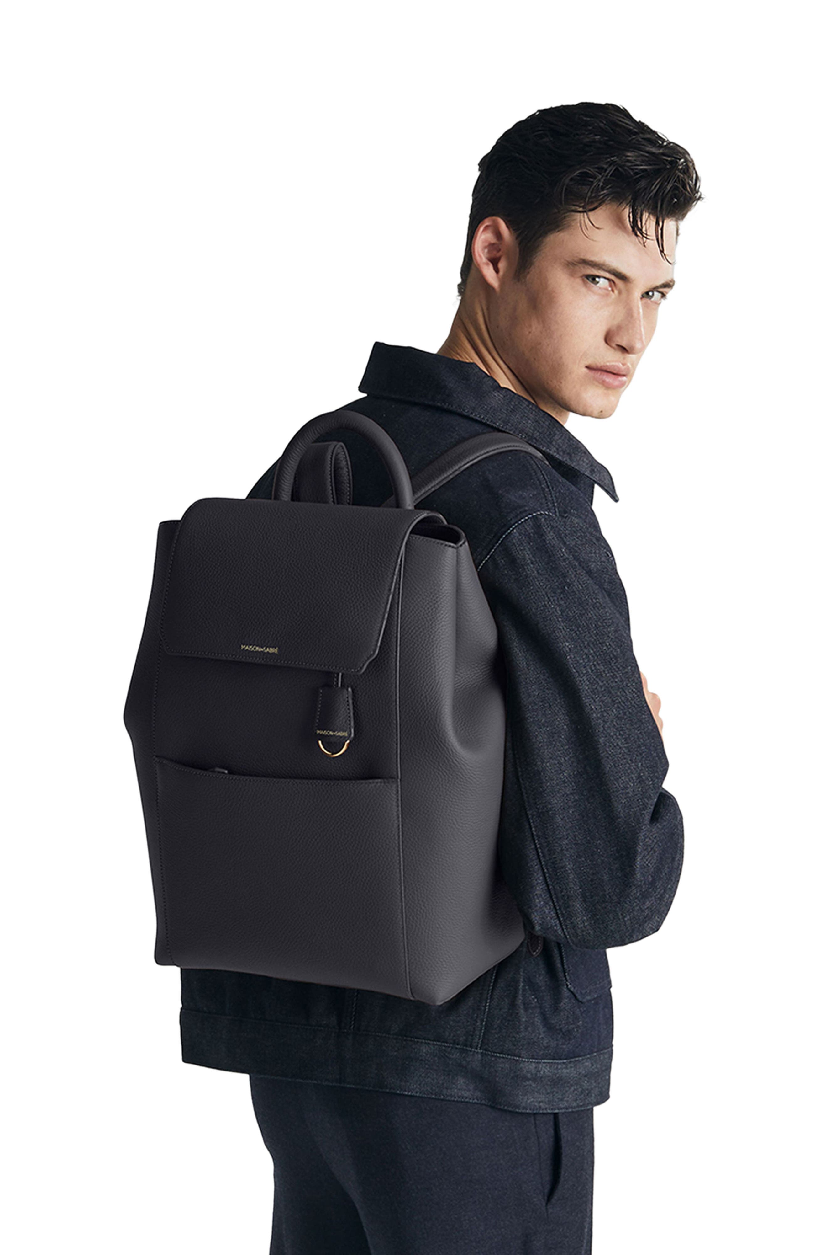 MAISON de SABRÉ Large Leather Soft Backpack, Alternate, color, Graphite Grey