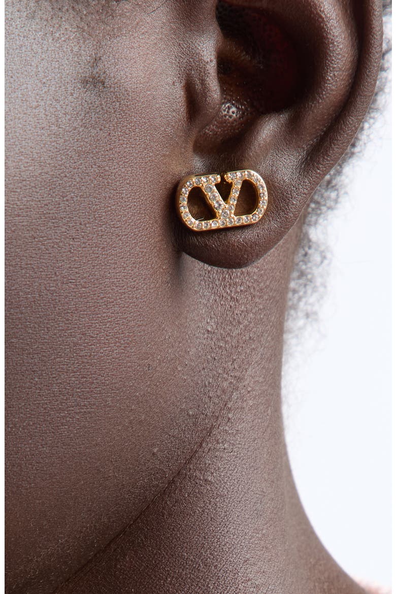 Vlogo Signature Swarovski Crystal Stud Earrings, Alternate, color, GOLD