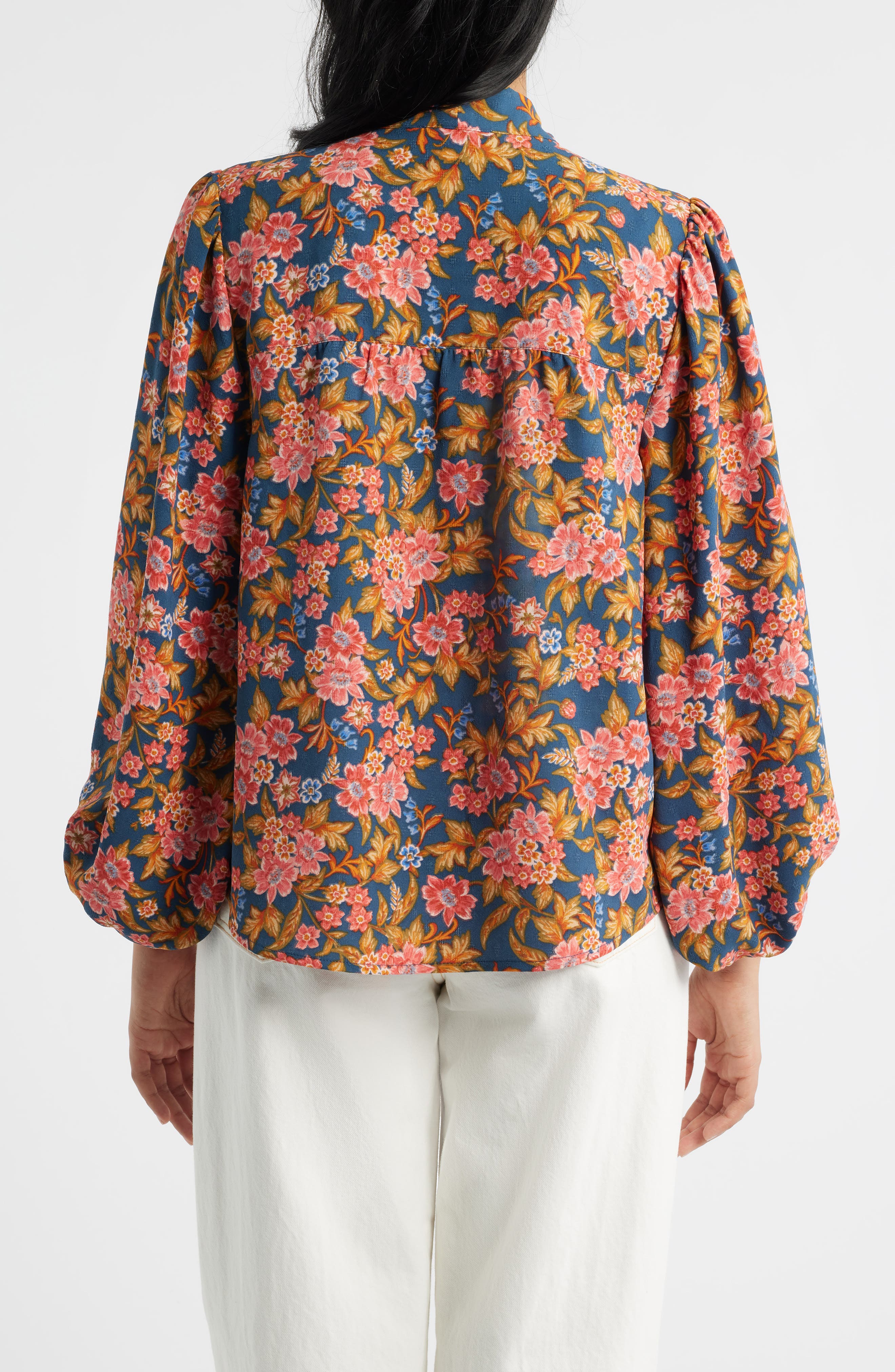 Floral Split Neck Peasant Blouse - image 2