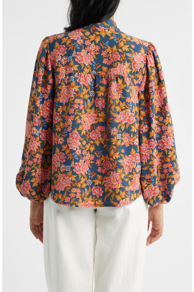Floral Split Neck Peasant Blouse, Alternate, color, NAVY/ VINTAGE LILAC MULTI