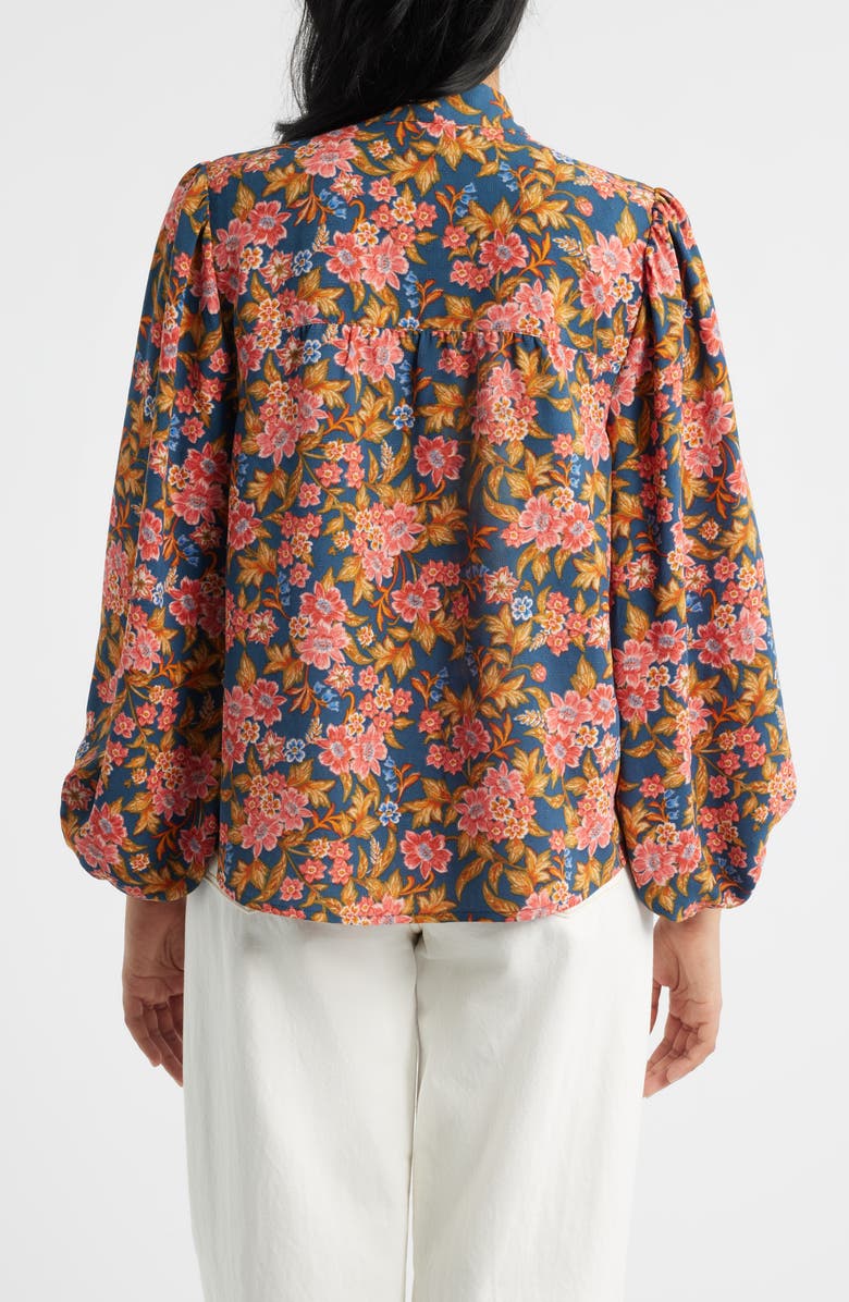 Wit & Wisdom Floral Split Neck Peasant Blouse, Alternate, color, Navy/ Vintage Lilac Multi