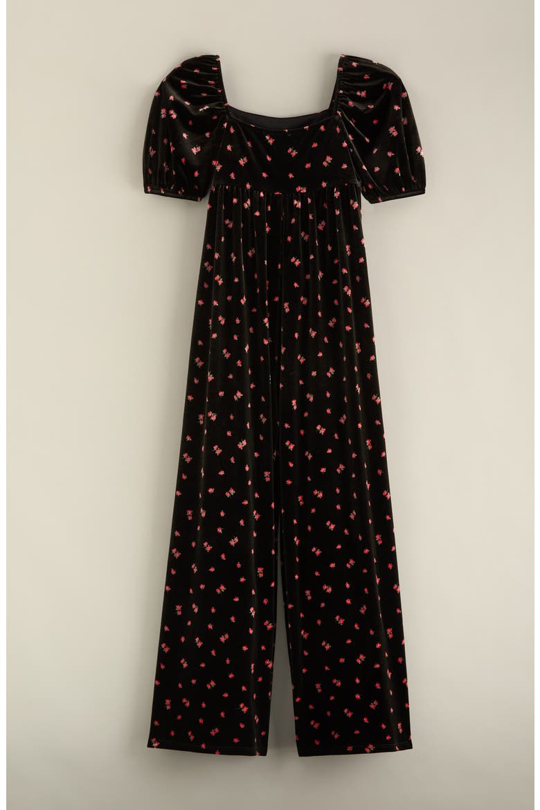 Kids' Velour Wide Leg Jumpsuit, Alternate, color, BLACK RED MILA ROSE