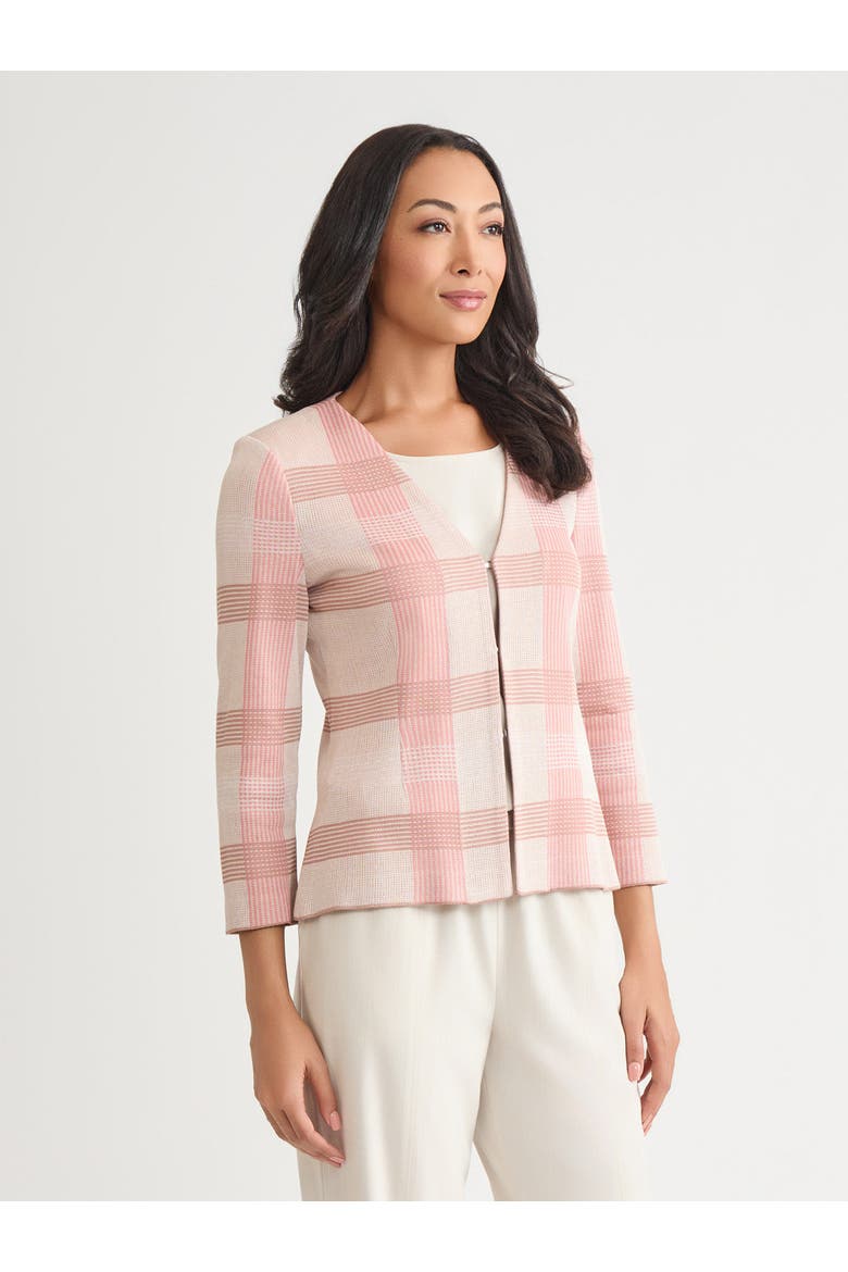 Tailored Multi Color Plaid Knit Jacket, Alternate, color, Honey Suckle/Biscotti