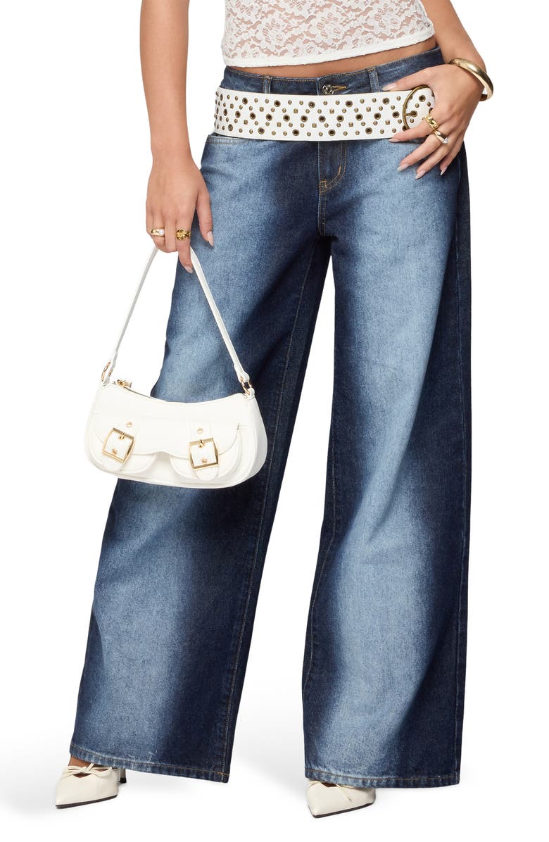 EDIKTED Ema Bleach Stripe Low Rise Wide Leg Jeans, Alternate, color, Dark-Blue