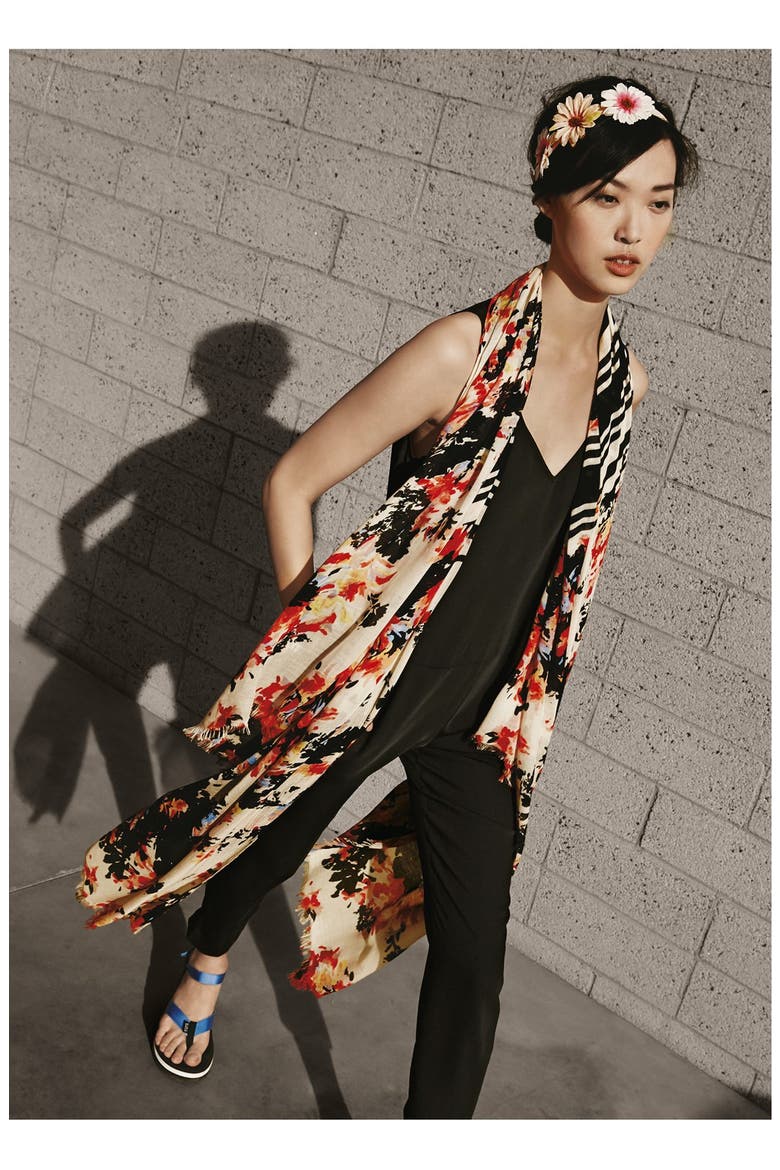 'Fantastic Floral Stripe' Scarf, Alternate, color, RED COMBO