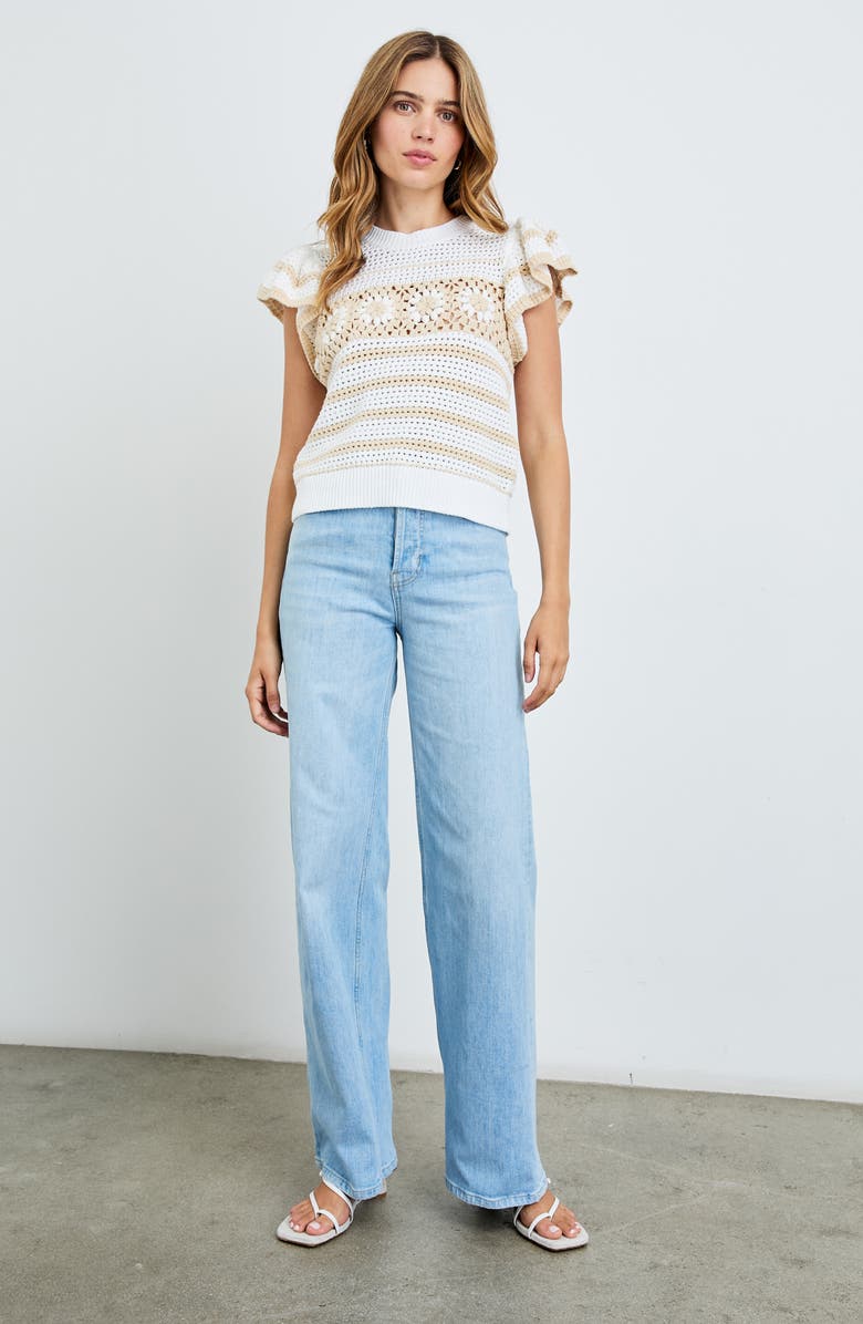 Rails Penelope Ruffle Sleeve Sweater, Alternate, color, Ivory Oat Crochet Stripe