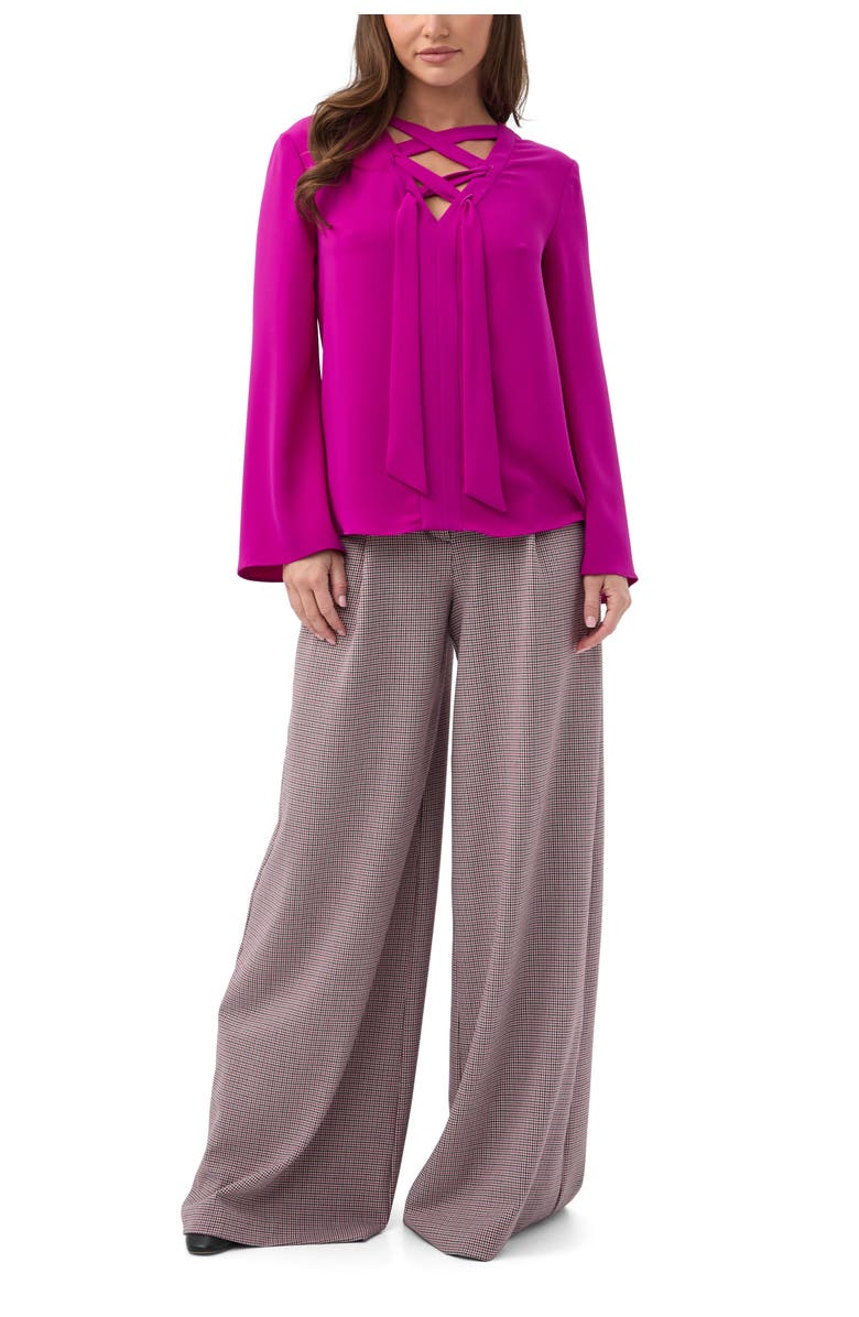 Trina Turk Picabella Lace Up Neck Top, Alternate, color, Geranium