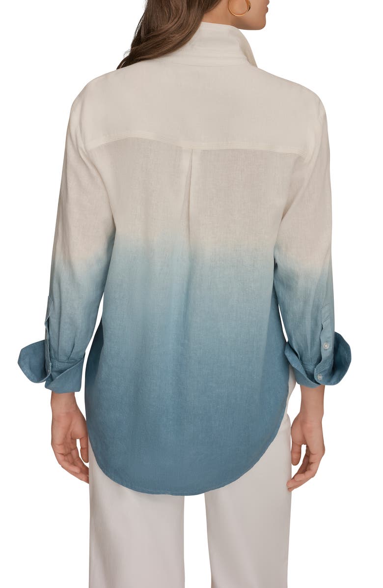 Donna Karan New York Dip Dye Linen Blend Woven Shirt, Alternate, color, Washed Indigo Dye