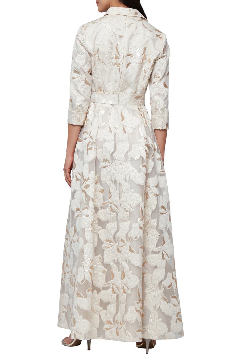 Metallic Jacquard Tie Waist Gown, Alternate, color, IVORY GOLD