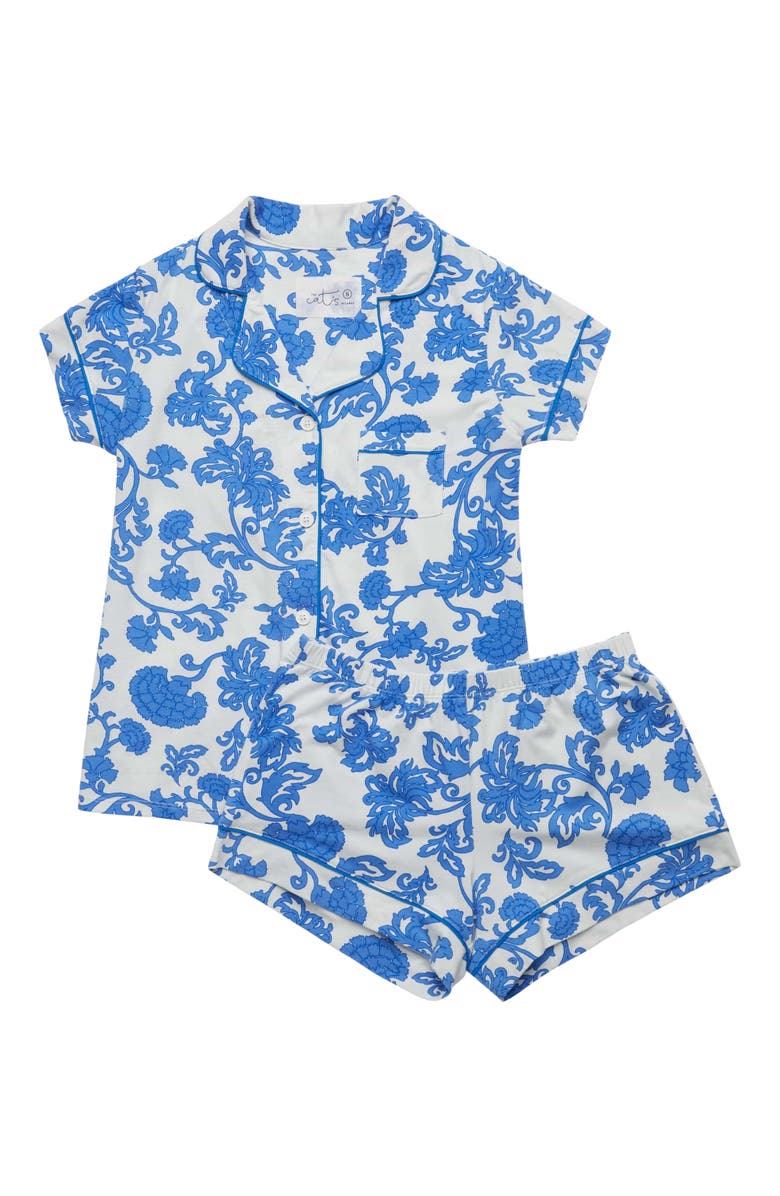 The Cat's Pajamas Pima Knit Short Set Floral, Alternate, color, Chrysantheme
